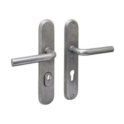 Afbeelding van Intersteel SKG3 veiligheidsbeslag achterdeur ovaal 250x50mm kruk/kruk Luzern PC72 kerntrekbeveiliging PVD RVS getrommeld