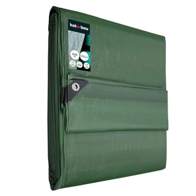 Afbeelding van KOTARBAU afdekzeil, 6 x 8 m, groen, 120 g/m2, versterkte ogen, beschermzeil, bouwzeil, waterdicht, scheurvast, industrieel zeil, alle weersomstandigheden