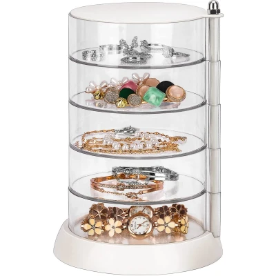 Afbeelding van JessLab haaraccessoires Organizer, Doorzichtige 5 laags acryl organizer voor meisjeshaarelastiekjes, Classificeer opslag per laag, Doos en armbanden, ringen bangles