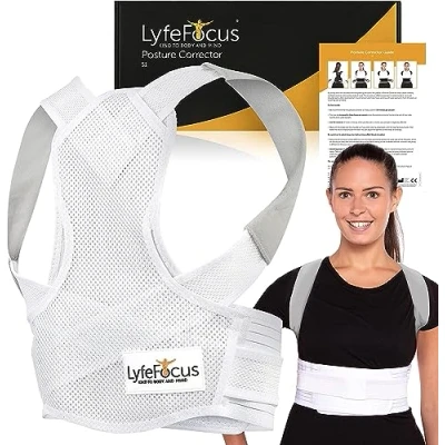 Afbeelding van LyfeFocus S1 onzichtbare witte houdingscorrectie voor mannen en vrouwen bovenste rugbrace biedt geweldige rugcorrectie houding ondersteuning rug, nek schouder pijnverlichting (wit, medium)