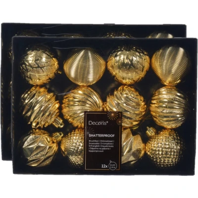 Afbeelding van Decoris luxe kerstballen 24x 6 cm kunststof goud Kerstbal