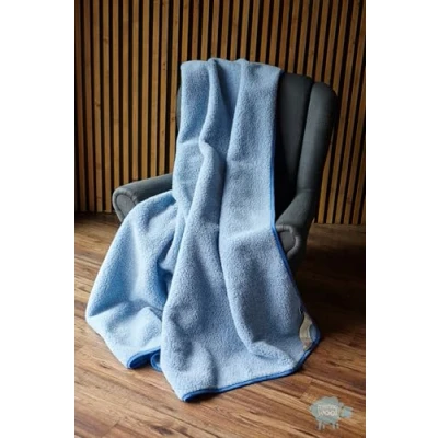 Afbeelding van Woolmark Merino schapenwollen deken/knuffeldeken, 100% merinowol, schapenwol, blauwe deken, 120 x 150 cm