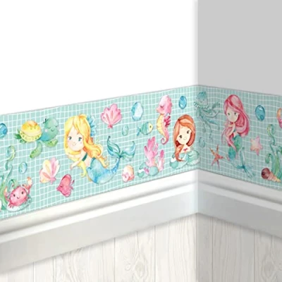 Afbeelding van Papierdrachen Kinderrand zeemeermin Border kinderkamer behang voor kinderen verfraaiing van muren en themakamers wanddecoratie jongens meisjes set 1