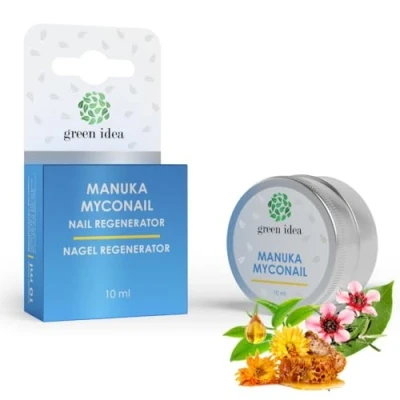Afbeelding van green idea Manuka Myconail Nagelriemcrème, natuurlijk met bijenwas, theeboomolie en manuka, bij breekbare nagels, ontstoken nagelbed, nagelschimmel, intensieve regeneratie, 10 ml potje