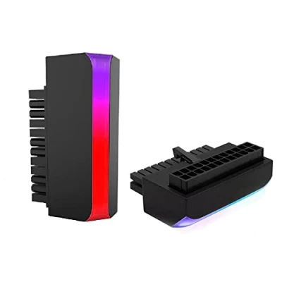 Afbeelding van iProPower ATX 24 Pin 90 Graden Power Plug Adapter Draadloze ARGB Regenboog PC Moederbord Voeding Kabel Connectoren DIY Modulaire