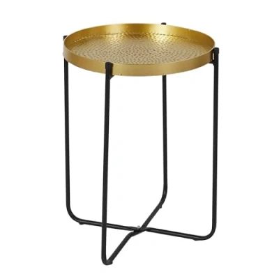 Afbeelding van Home Deco Ronde bijzettafel met koperkleurig blad diam 35 cm hoogte 45
