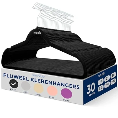 Afbeelding van SereneLife Kleerhangers, Fluwelen Hangers, Antislip Zware Duurzame Kledinghangers Set 30Stuks Duurzaam met 360 Draaihaak