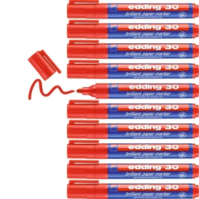 Afbeelding van edding 30 brilliant flip overmarker rood 10 permanent markers, waterbestendig ronde punt 1,5 3 mm schitterende kleuren lichtbestendige markering op papier, karton, kunststof, metaal, glas