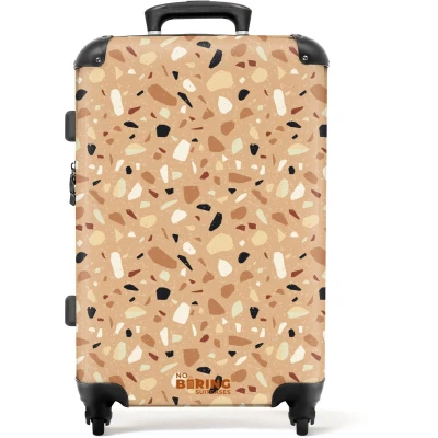 Afbeelding van NoBoringSuitcases.com Grote koffer Terrazzo patroon kleurrijk bruin Reiskoffer met 4 wielen Trolley op wieltjes Rolkoffer groot 72 liter Ruimbagage valies 20kg Valiezen voor volwassenen