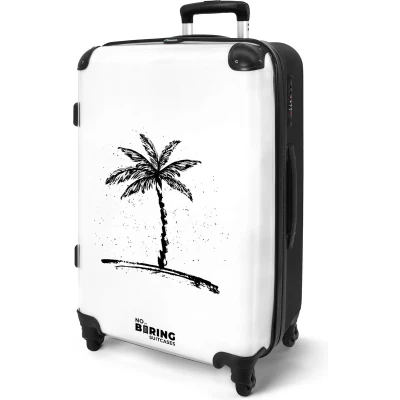 Afbeelding van NoBoringSuitcases.com® Koffer groot Rolkoffer lichtgewicht Wit met zwart palmboom Reiskoffer 4 wielen Grote trolley XL 20 kg bagage