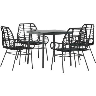 Afbeelding van vidaXL 5 delige Tuinset poly rattan glas zwart