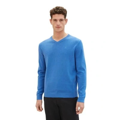Afbeelding van TOM TAILOR Gebreide trui met V hals voor heren, 34761 Zure Blue Melange, 3XL