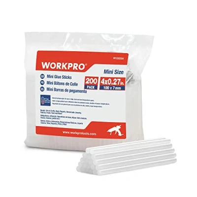 Afbeelding van WORKPRO 200 stuks hete lijmstiften, 100 x 7 mm, universele transparante lijmstiften voor lijmpistool, ideaal knutselen, handwerk, vrije tijd