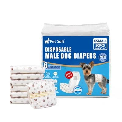 Afbeelding van Pet Soft Hondenluiers mannetje 50 stuks wegwerp hondenwraps voor reuen, super absorberende luiers incontinentie, luierwraps met nattigheidsindicator (XS stuks)