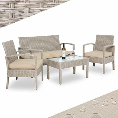 Afbeelding van Casaria Polyrattan Tuinset 4 Personen Incl. Kussens Bank Creme
