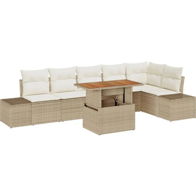 Afbeelding van vidaXL 7 delige tuinset met kussens in beige poly rattan