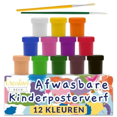 Afbeelding van Creative Deco Kinder Plakkaatverf Waterverf Set 12x20ml Afwasbaar, Intense Kleuren