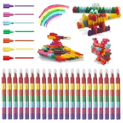 Afbeelding van ICEPAPA, 21 stuks waskrijtjes, stapelbare krijtjes voor kinderen, ideaal als cadeau kinderfeestjes, giveaways kinderfeestjes of kleine cadeautjes kinderen(7 kleuren in 1)