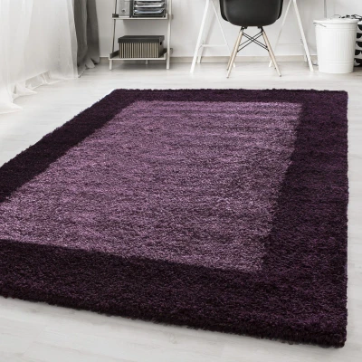 Afbeelding van Basic Shaggy Kader vloerkleed Paars Hoogpolig 200x290 cm