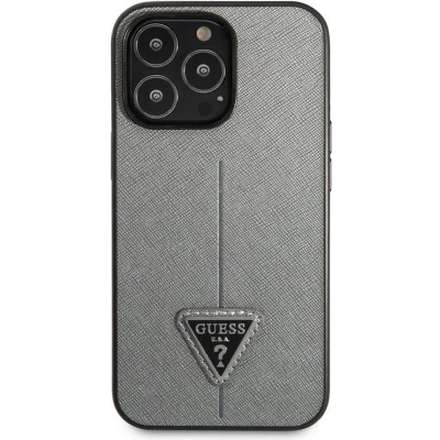 Afbeelding van Guess Saffiano Triangle Back Case Geschikt voor Apple iPhone 13 Pro (6.1&quot;) Zilver