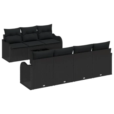 Afbeelding van vidaXL 8 delige tuinsofa set met kussens zwart poly rattan