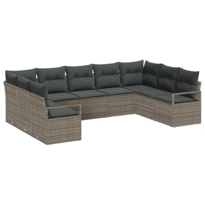 Afbeelding van vidaXL 9 delige Tuin Sofa Set Met Kussens Grijs Poly Rattan