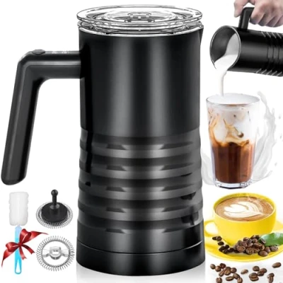 Afbeelding van YESLUSY Elektrische melkopschuimer, 4 in 1, 580 ml, roestvrij staal, warm en koud melkschuim melkwarmer voor warme chocolademelk, cappuccino, gemakkelijk te reinigen, zwart
