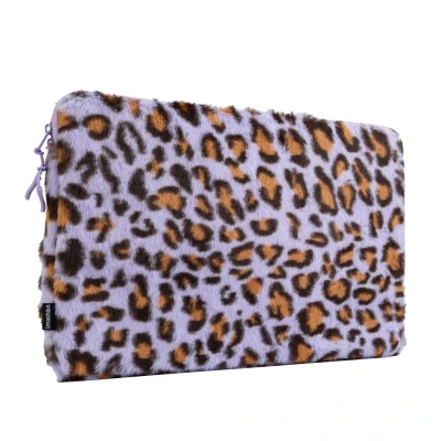 Afbeelding van Fluffy Laptop Hoes Laptopsleeve 16 Inch / 15 15.6 Faux Fur Leopard Lilac imoshion