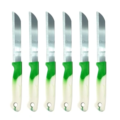 Afbeelding van vienberg Solingen Tafelmessen, 6 stuks, Made in Germany, roestvrij staal, groentemes, multifunctionele mes, allessnijder, gekartelde rand, fruitmes, keukenmes (groen)