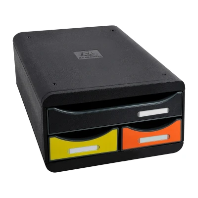 Afbeelding van Exacompta ref. 311798D Ladebox Bureau kantoor SMALL BOX MINI met 3 laden 1 lade voor A4+ documenten 2 dunne schrijfgerei Afmetingen: 347 x 278 130 mm Harlekijn