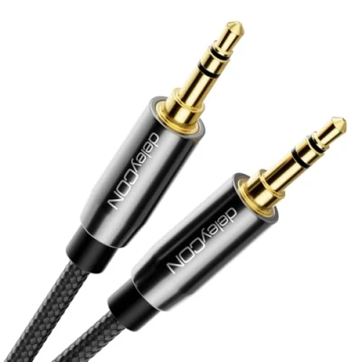 Afbeelding van deleyCON 5m Jack Kabel met Nylon Mantel Stereo Audio AUX 3,5mm Stekker naar Vergulde Zwart