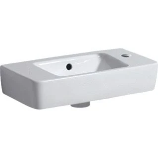 Afbeelding van Geberit renova compact wastafel 1x waskom kraangat rechts overloop keramiek vuilafstotend 500 x 250 150mm bxdxh wit 276150600