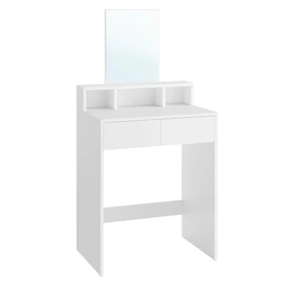 Afbeelding van VASAGLE Make uptafel met grote spiegel, kaptafel, 2 laden, 3 open vakken, cosmeticatafel, modern, wit RDT103W01