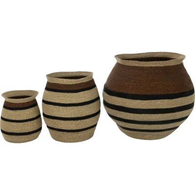 Afbeelding van J Line Set Van 3 Manden Rond Gestreept Marie Zeegras Bruin Zwart