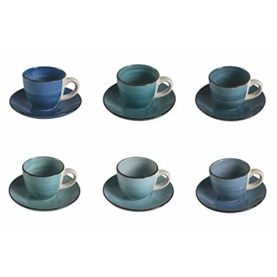 Afbeelding van Villa d&#039;Este Home Tivoli Baita Acqua Espressokopjes, 90 ml, met schoteltje van aardewerk, 6 stuks