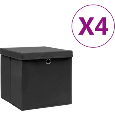Afbeelding van Opbergboxen met deksel 4 st 28x28x28 cm zwart