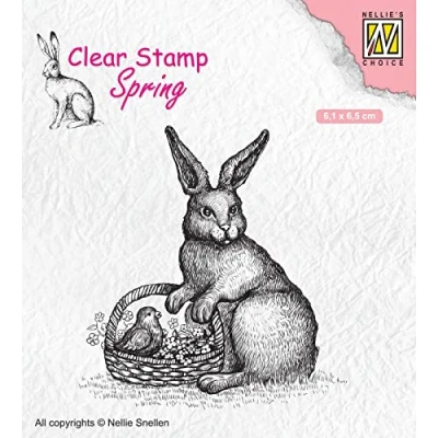 Afbeelding van Nellies Choice Clearstempel lente, haas met mandje SPCS013 61x65mm (02 20)
