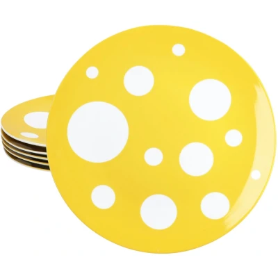 Afbeelding van MamboCat Pula geel set van 6 platte borden, diameter 27 cm, porseleinen eetborden met stippen voor personen, grote borden hoofdmaaltijden, grillen en dergelijke