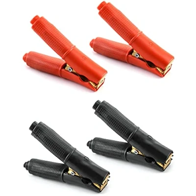 Afbeelding van QWORK® 4 Stuks 100A Auto Alligator Klemmen, Heavy Duty Zuiver Koper Geïsoleerde Batterij Klemmen Tang voor Startkabels, Elektrische Jumper Kabel (2 Rood 2 Zwart)