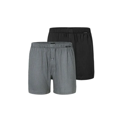 Afbeelding van Schiesser Herenslips 2P Long Boxershorts Zwart/Grijs katoen Small Heren