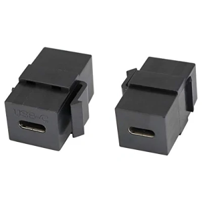 Afbeelding van AAOTOKK USB C Keystone Jack Adapter 3.1 Type Vrouwelijk naar Insert Socket Koppeling voor Wandplaat Outlet Panel (Zwart/2 Pack)