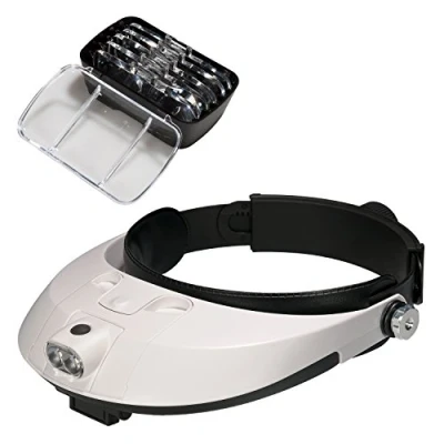 Afbeelding van COVVY Hoofdvergrootglas met LED lamp, vergrootglas, headset loep voor reparatie, sieraden, naaien, ambachten, horlogecircuit (wit)