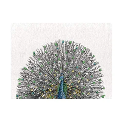Afbeelding van Maxwell &amp; Williams Marini Ferlazzo Vogels, Theedoek Bedrukt met Blauwe Pauw, Katoenen Theedoek, Zwart/Wit, 50 x 70 Centimeter