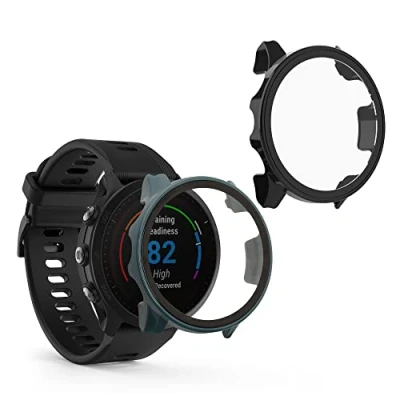 Afbeelding van kwmobile 2x cover geschikt voor Garmin Forerunner 955 Solar Fitnesstracker van gehard glas en kunststof frame set zwart / donkergroen