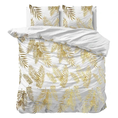 Afbeelding van Dekbedovertrek Glamour Leaves Lits Jumeaux (240x220 cm) Wit &amp; Goud Microvezel Dessin: Patroon, Luxe Sleeptime