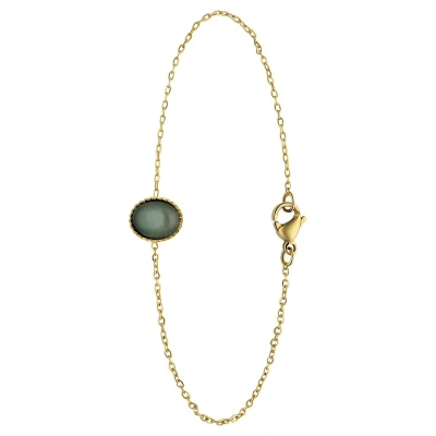 Afbeelding van Lucardi Dames Stalen goldplated Armband met groen aventurijn Staal Goudkleurig 20 cm