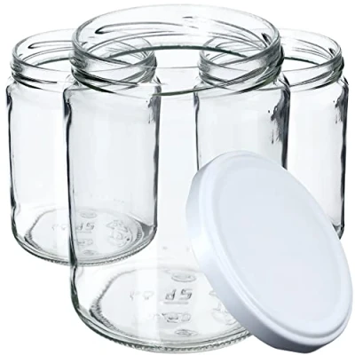 Afbeelding van KADAX Weckpotten, 540 ml, inmaakpotten voor schroefdeksel, jampot, voorraadpot, conservenglas, ronde glazen (wit, 24 stuks)