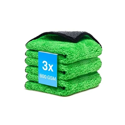Afbeelding van Microvezeldoeken, 3 stuks, 800 g/m², polijstdoek voor auto onderhoud en huishouden, microvezel droogdoek, extreem absorberend, pluisvrij zacht polijsten, 30 x cm (3 stuks) (groen,