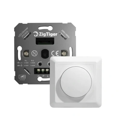 Afbeelding van Zigtiger led dimschakelaar, draaidimmer voor dimbare en halogeen, 3 100 W, zonder klemklauwen BT (LED 5 150W &amp; HAL 300W (universeel))