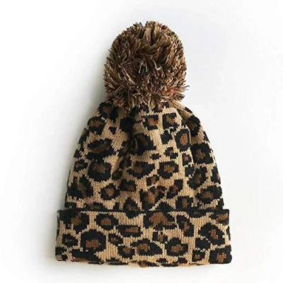 Afbeelding van MoonyLI Uniseks gebreide muts met luipaardprint, beanie, muts, grote pompom warme wollen wintermuts